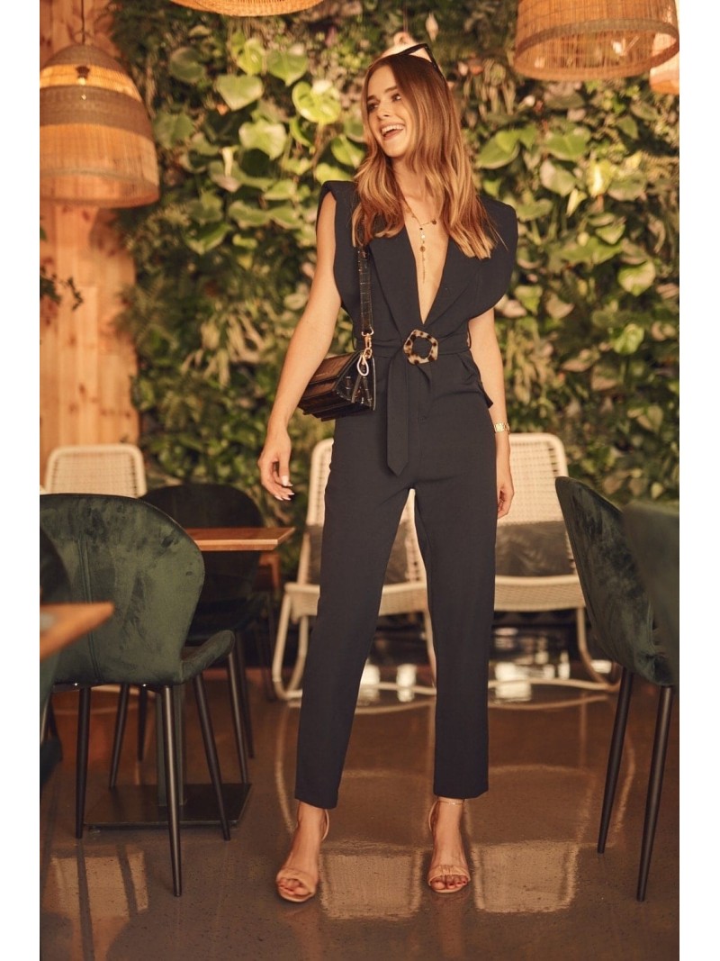 Elegant jumpsuit with a collar, navy blue FG573 - Online store - Boutique